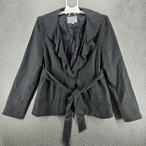 Classiques Entier Jacket Blazer Womens Size 14 Belted Wool Blend Black Gray - 14